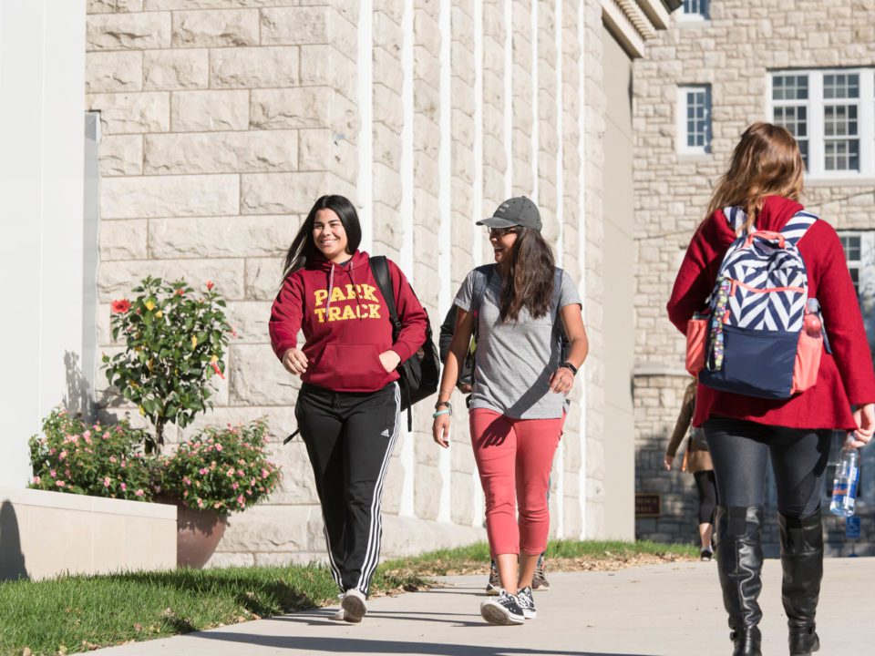 students walking on campus