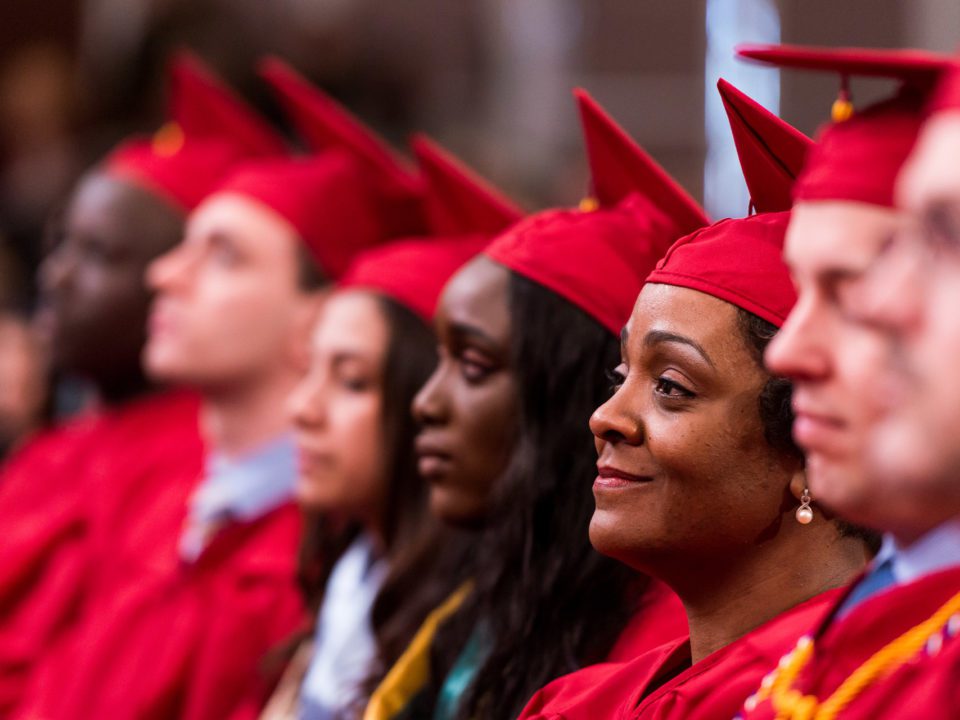 students at graduation, graduates degree, graduation