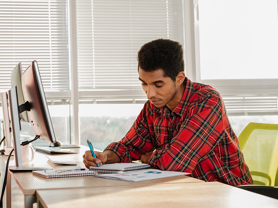 student at desk