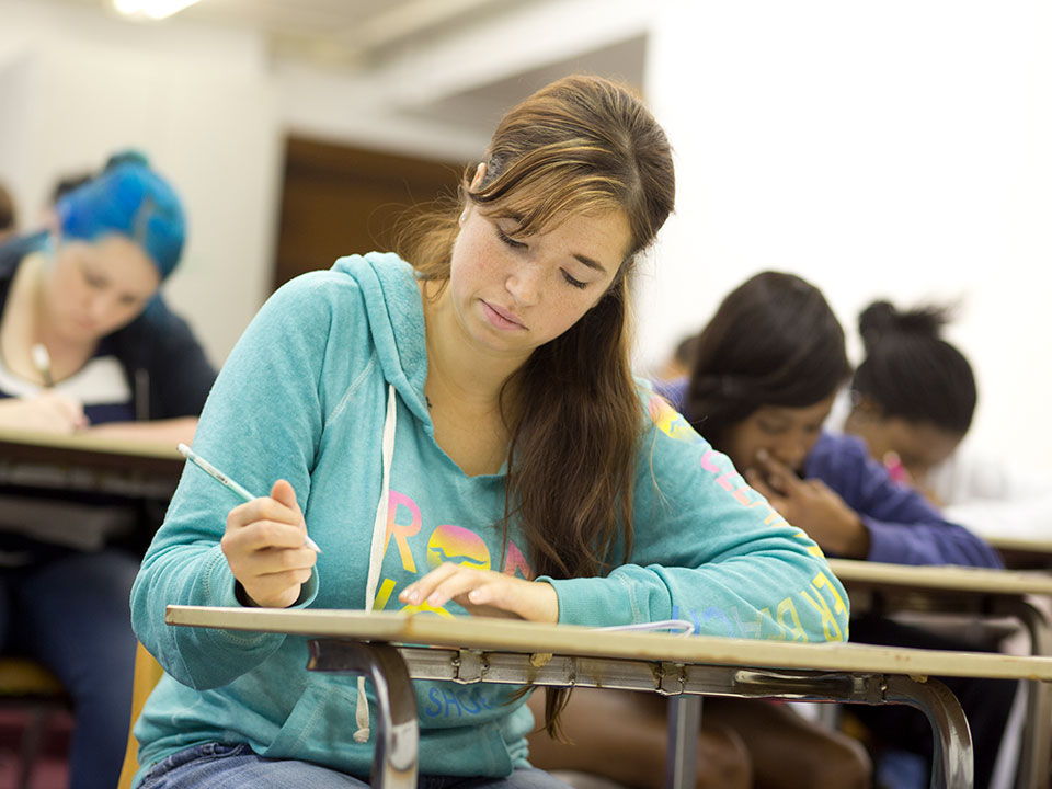 student at desk