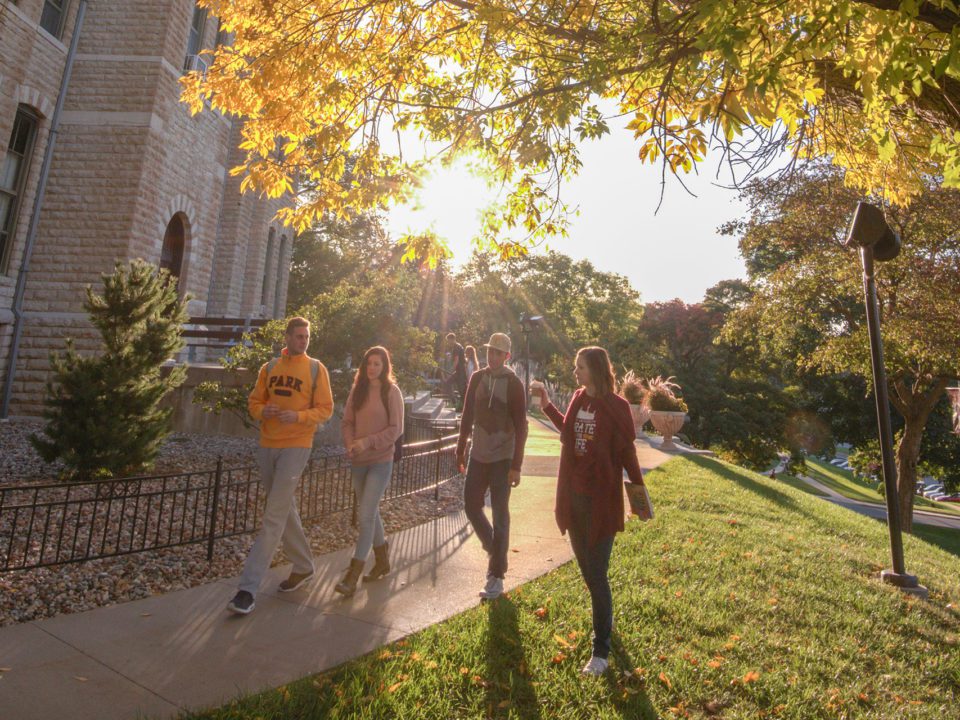 students walking on campus