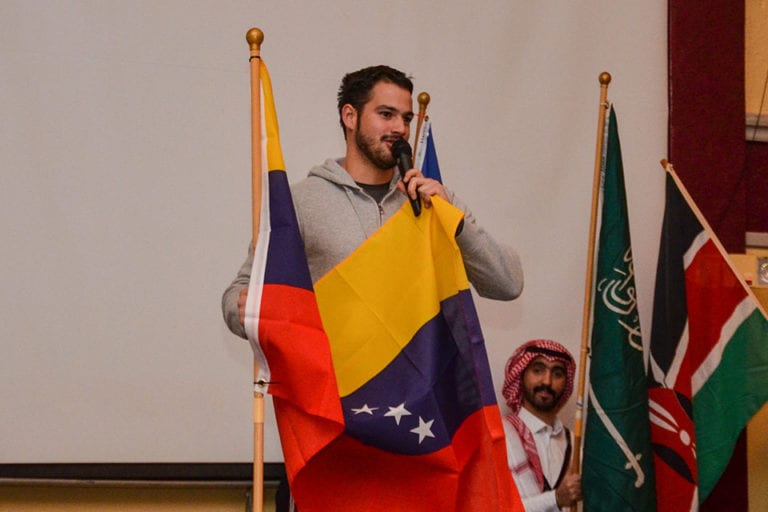 student with spanish flag