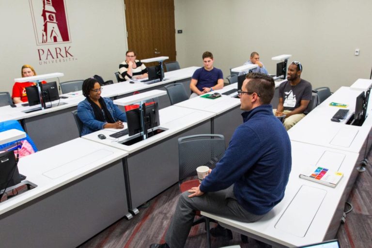 students and instructor in computer lab