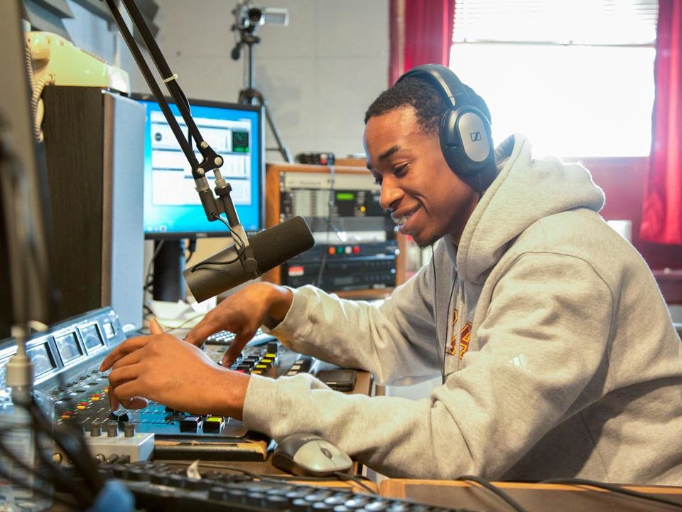 student in radio studio