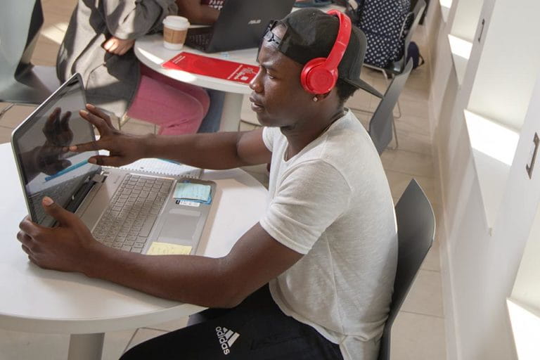 student with headphones