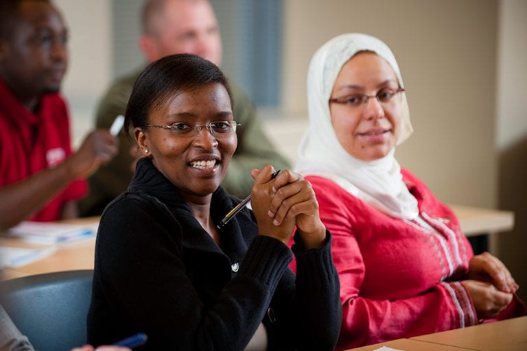 students at table