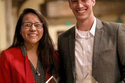 Two students receiving awards