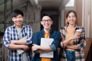Asian students on campus