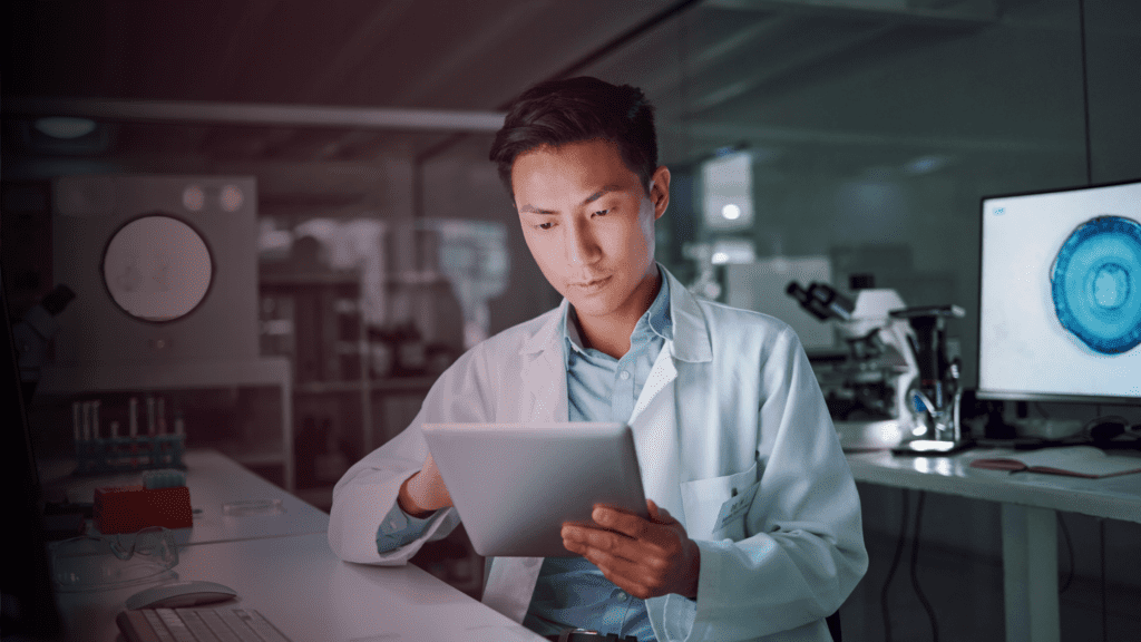 healthcare professional looking at tablet